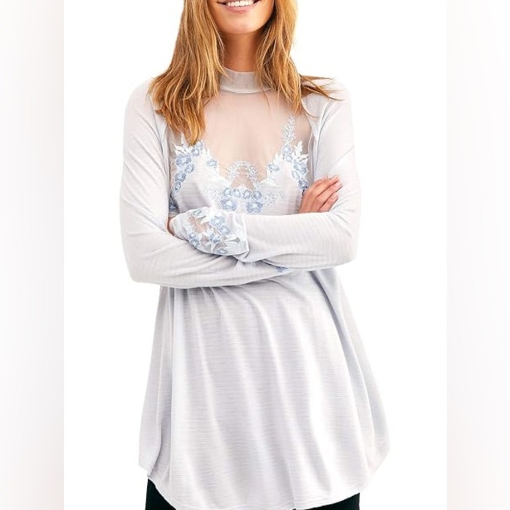 Free People Saheli embroidered mesh tunic size small